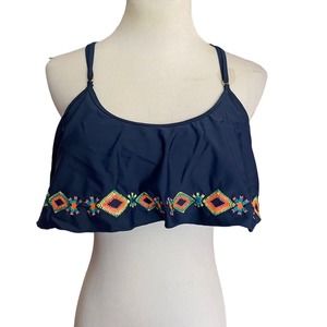 Jessica Simpson Womens Embroidered Swim Top Navy Size Medium